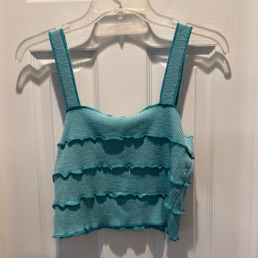 POL Turquoise Ruffled Crop Top - Picture 3 of 3
